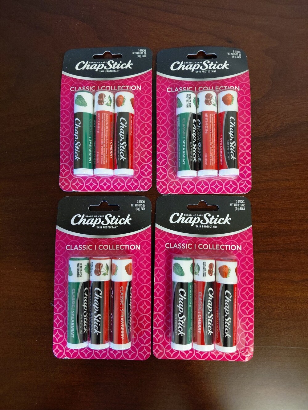 ChapStick Classic Collection Lip Balm 4 Packs  Cherry, Strawberry, Spearmint